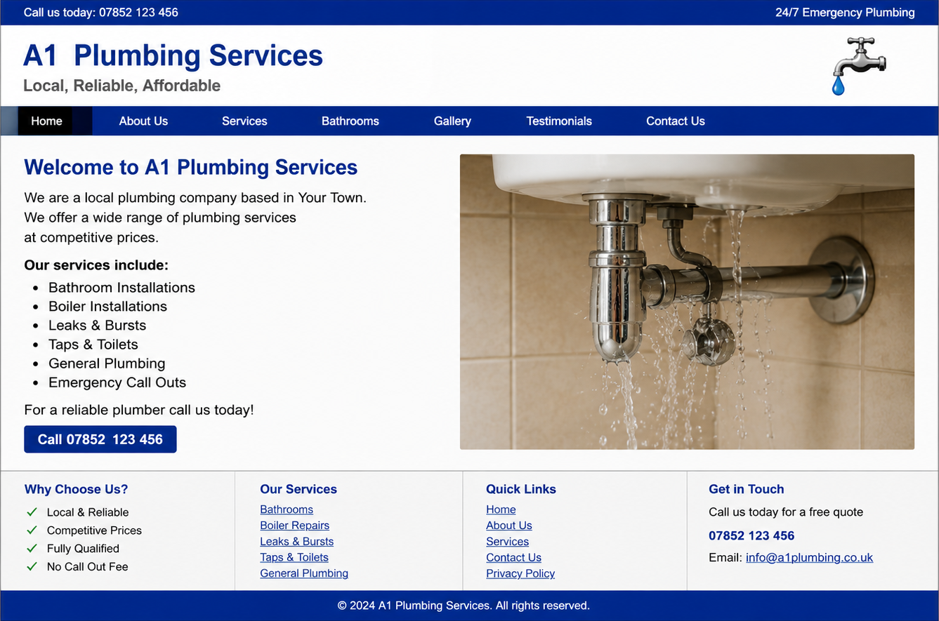 Outdated local service business website example